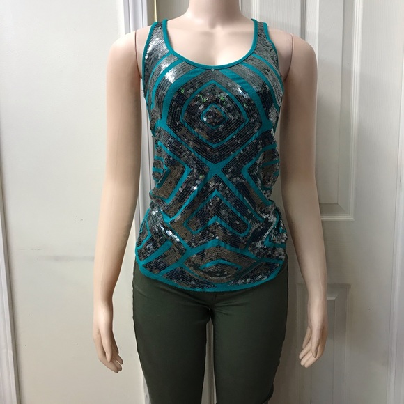 Turquoise sequin summertop - Picture 1 of 4